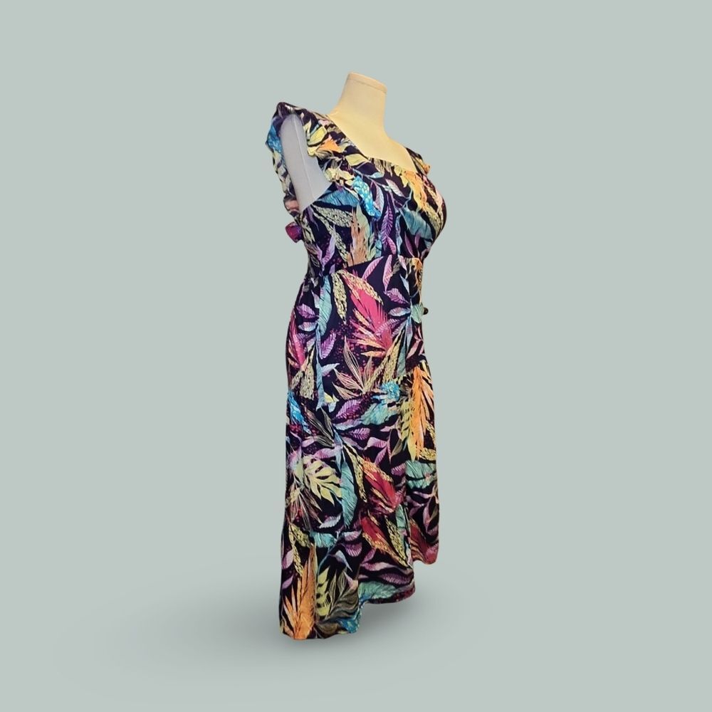 beachlunchlounge Alicia Tie Back Ruffle Floral Midi Dress XXL Multicolor Cotton